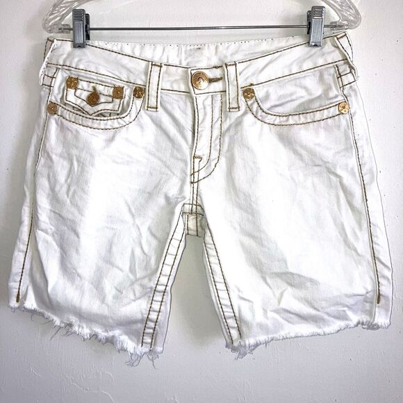 True Religion White Denim Shorts with Gold Details - Picture 1 of 9